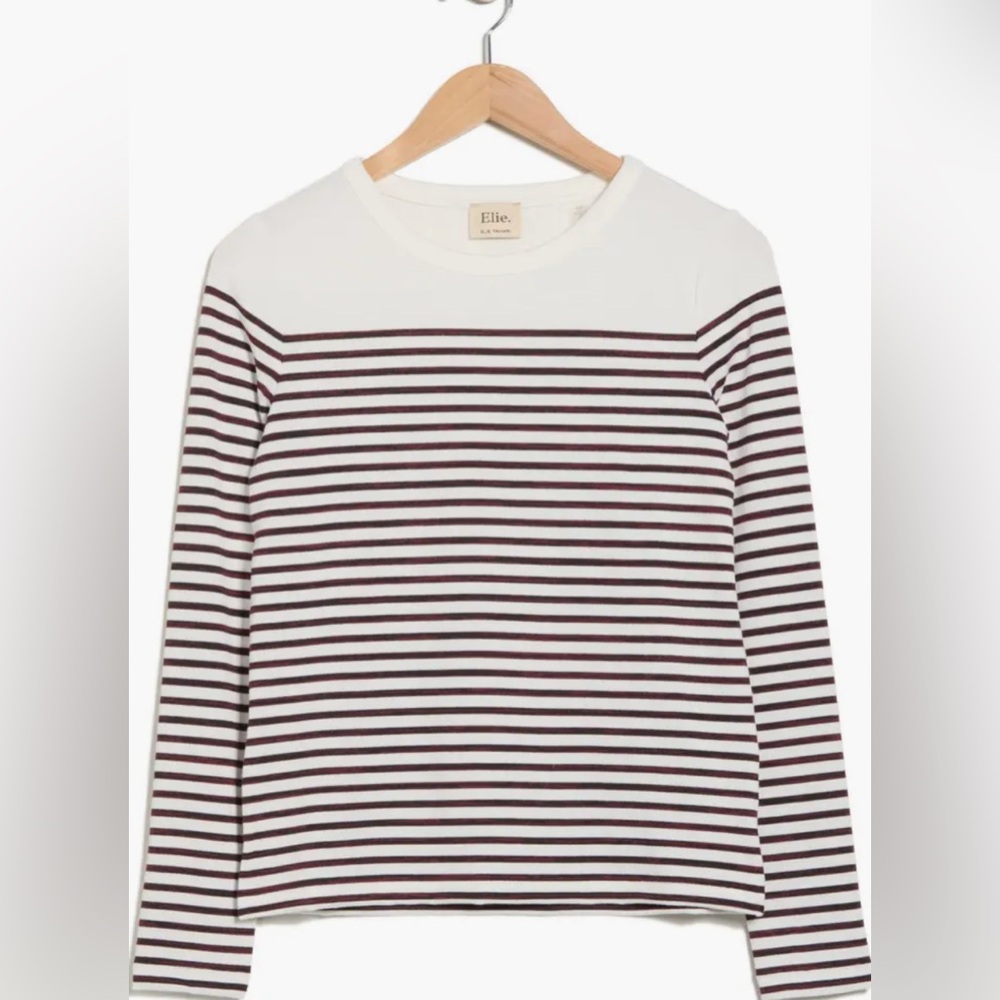 Tahari Elie long sleeve crewneck stripe tshirt small new